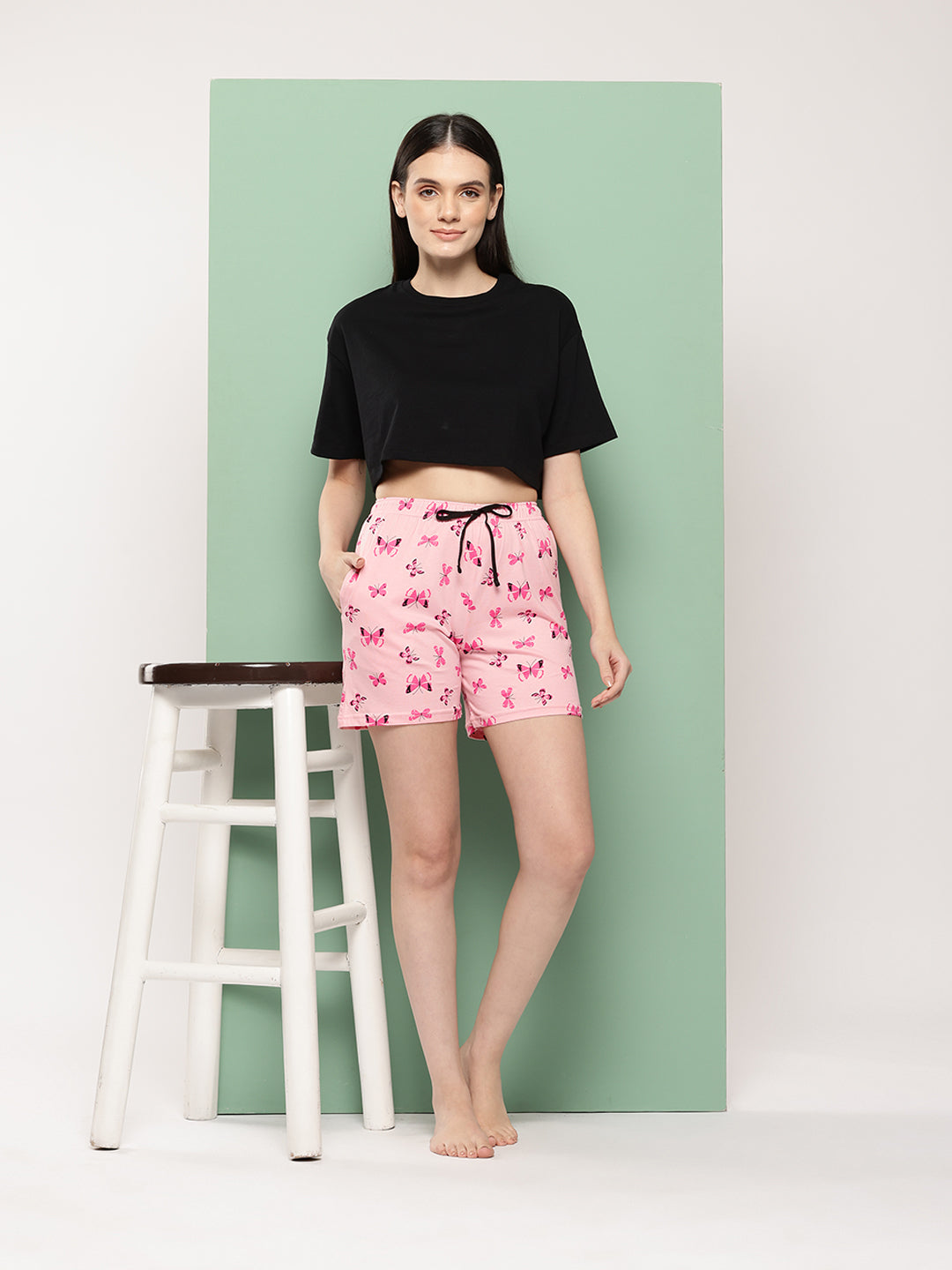Women's Floral Printed Mid Rise Bermuda Lounge Shorts