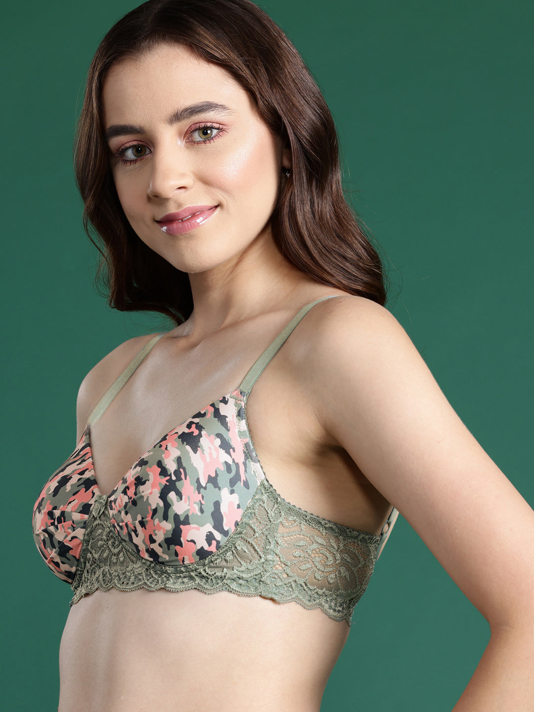 LEADING LADY Leading Lady Women's Printed Lightly Padded Women T-Shirt Bra Green BRA-4067-1 Leading Lady