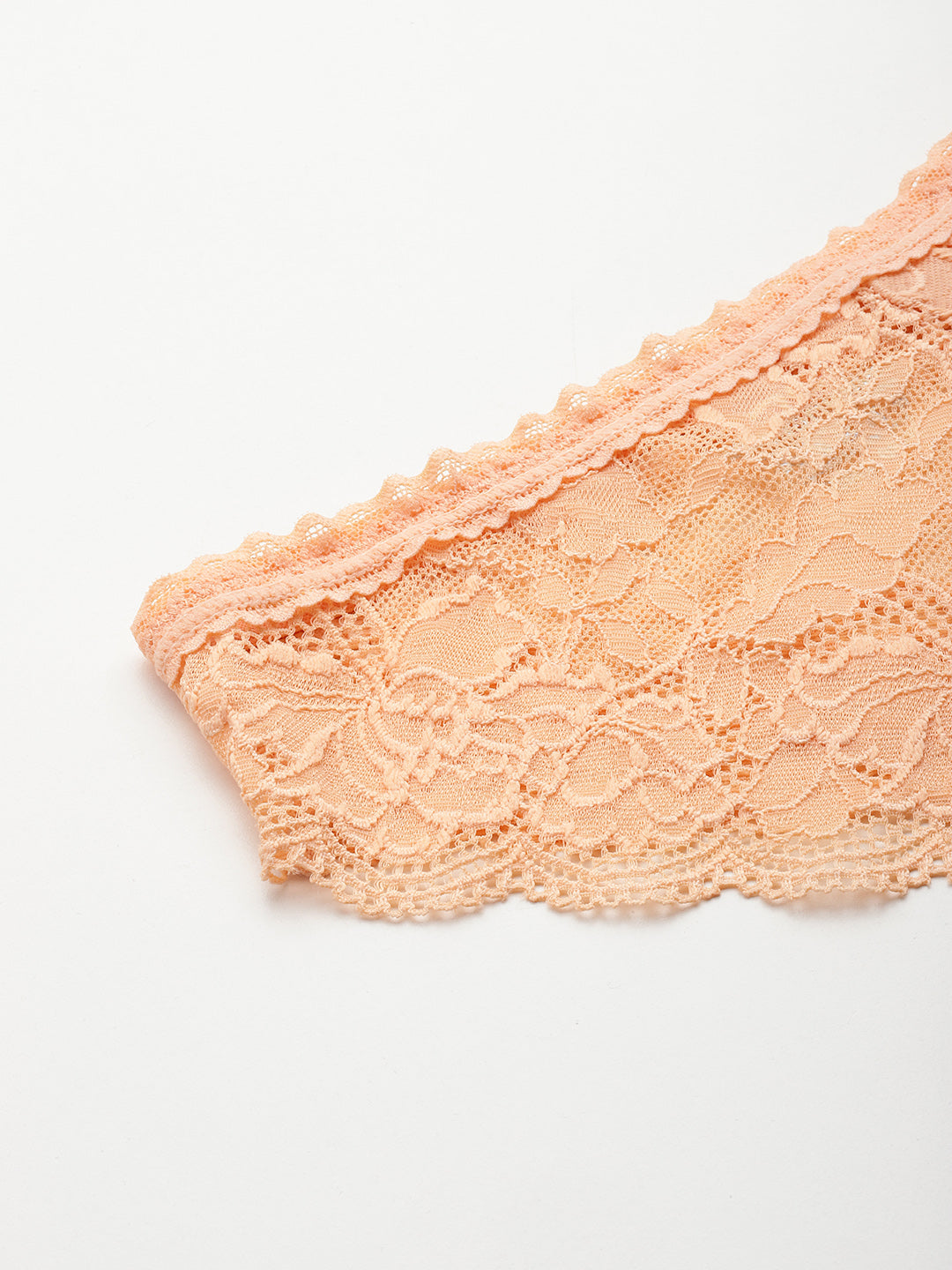 Leading Lady Women's Solid Lace Non-Padded Non-Wired Stylish Bra & Mid Rise Bikini Panty peach Full Coverage Lingerie Set [ SET-1027-2 ]