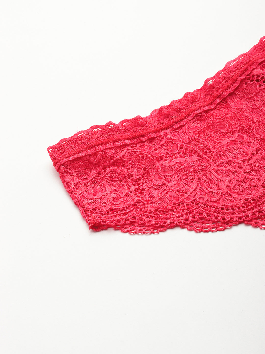 Leading Lady Women's Solid Lace Non-Padded Non-Wired Stylish Bra & Mid Rise Bikini Panty Red Full Coverage Lingerie Set [ SET-1027-2 ]