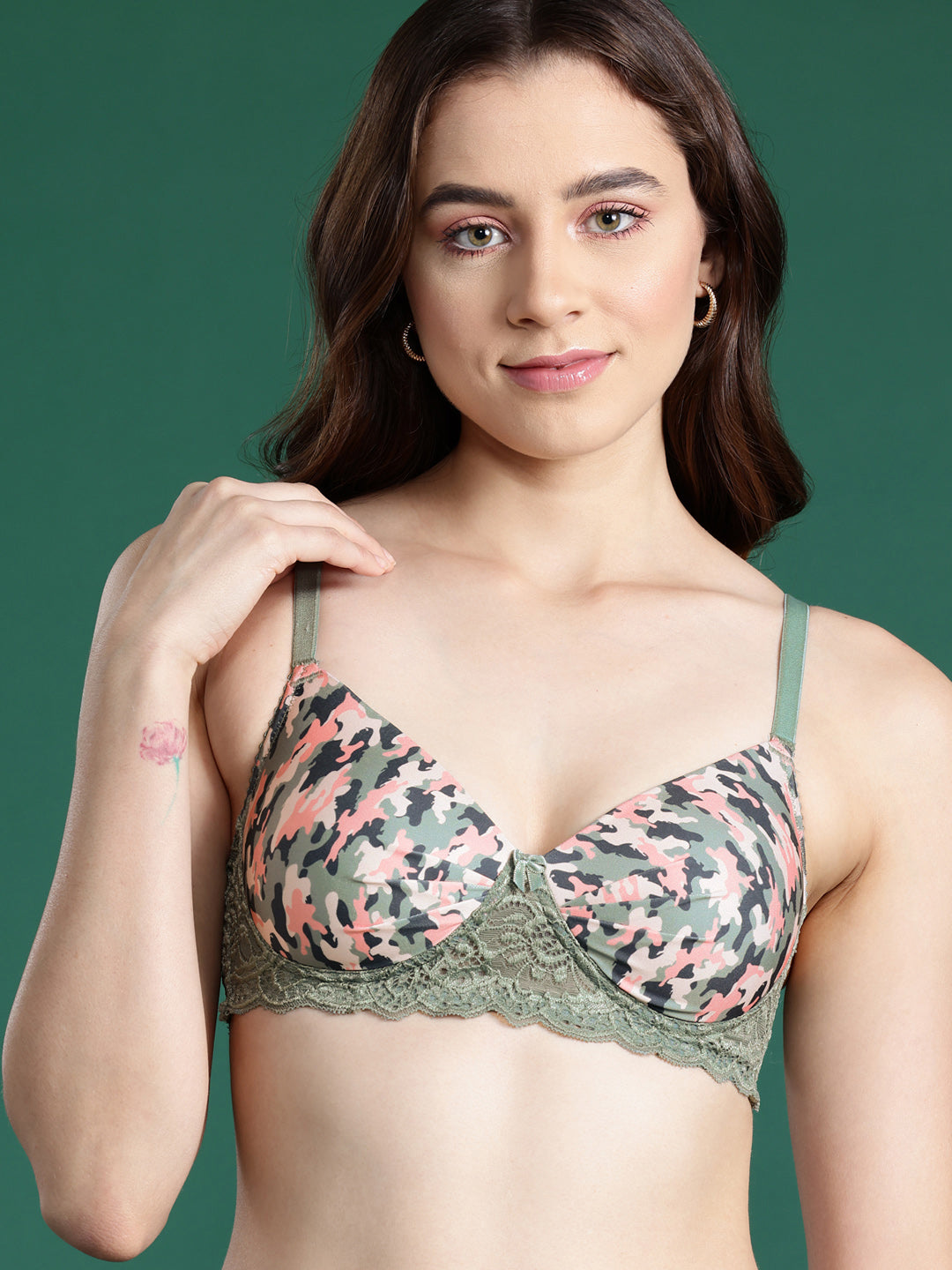 LEADING LADY Leading Lady Women's Printed Lightly Padded Women T-Shirt Bra Green BRA-4067-1 Leading Lady