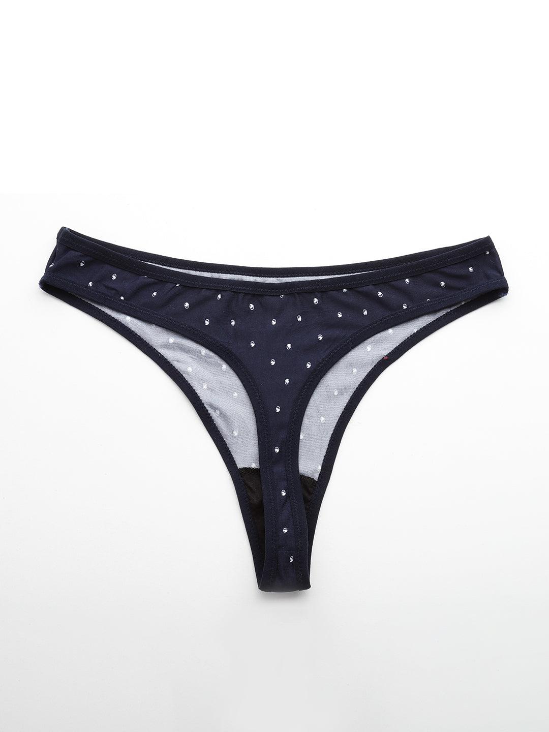 Leading Lady Women's Printed Thong Brief Pack of 2 (Navy Blue & Green) | TG-7007-08-2 | Leading Lady