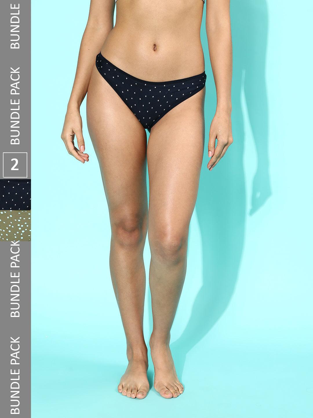 Leading Lady Women's Printed Thong Brief Pack of 2 (Navy Blue & Green) | TG-7007-08-2 | Leading Lady