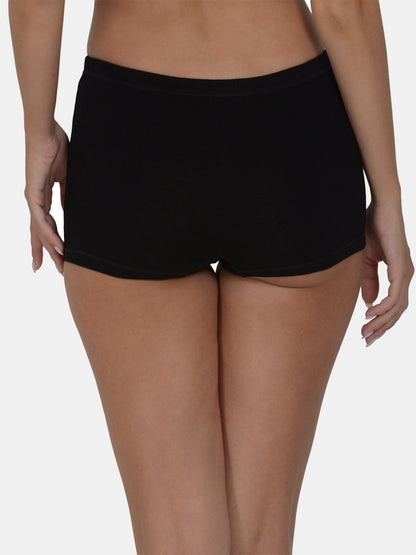 Women’s Solid Black Mid-Rise BoyShort Brief | JOY-BLK-1 | Leading Lady