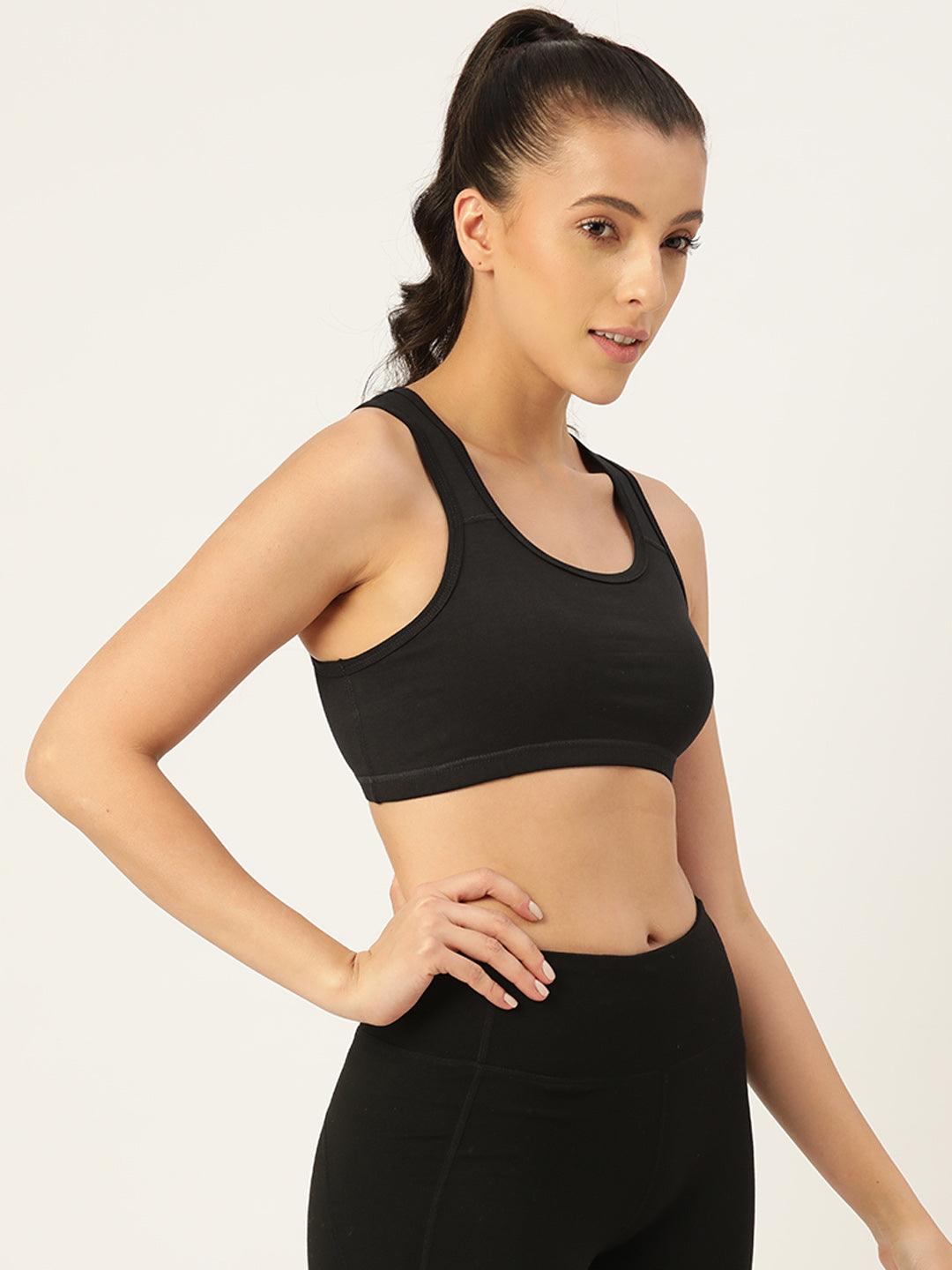 Women's Solid Non-Padded Sports Bra | SPB-4101-BLK-1 | Leading Lady