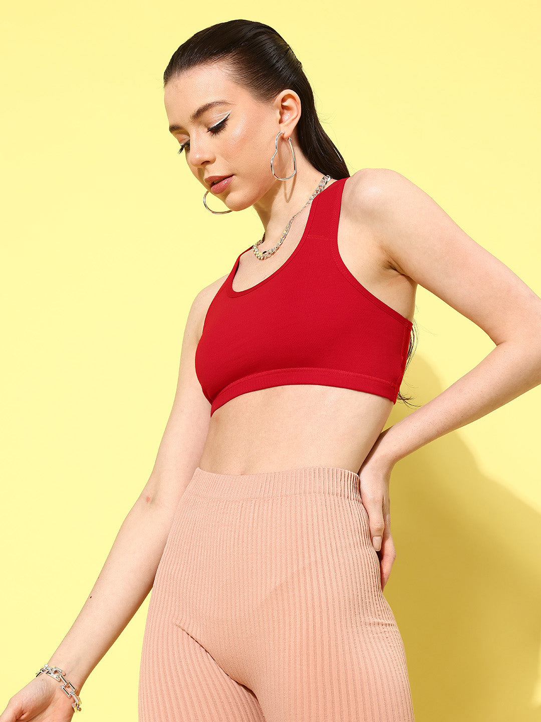 Women's Solid Non-Padded Sports Bra | SPB-4101-RD-1 | Leading Lady