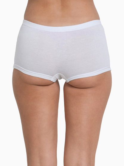 Women’s Solid White Mid-Rise BoyShort Brief | JOY-WH-1 | Leading Lady