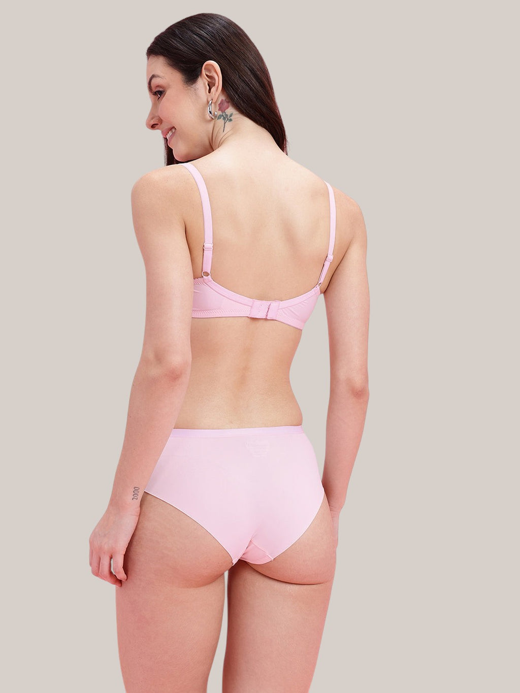 Leading Lady women's light pink polyamide non-wired padded lingerie set with adjustable straps and smooth finish.