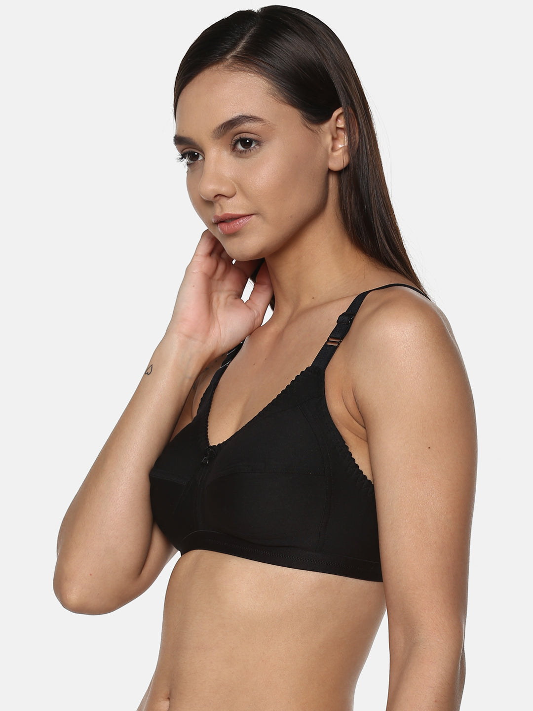 Women's Solid Black Non-Padded Cotton T-Shirt Bra | CONCENT-BLK-1 | Leading Lady