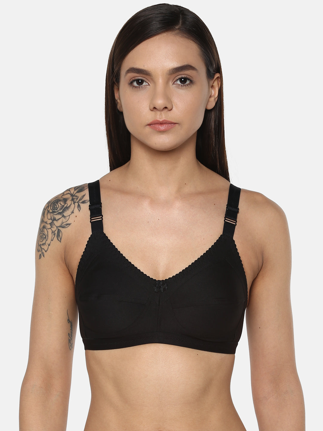 Women's Solid Black Non-Padded Cotton T-Shirt Bra | CONCENT-BLK-1 | Leading Lady