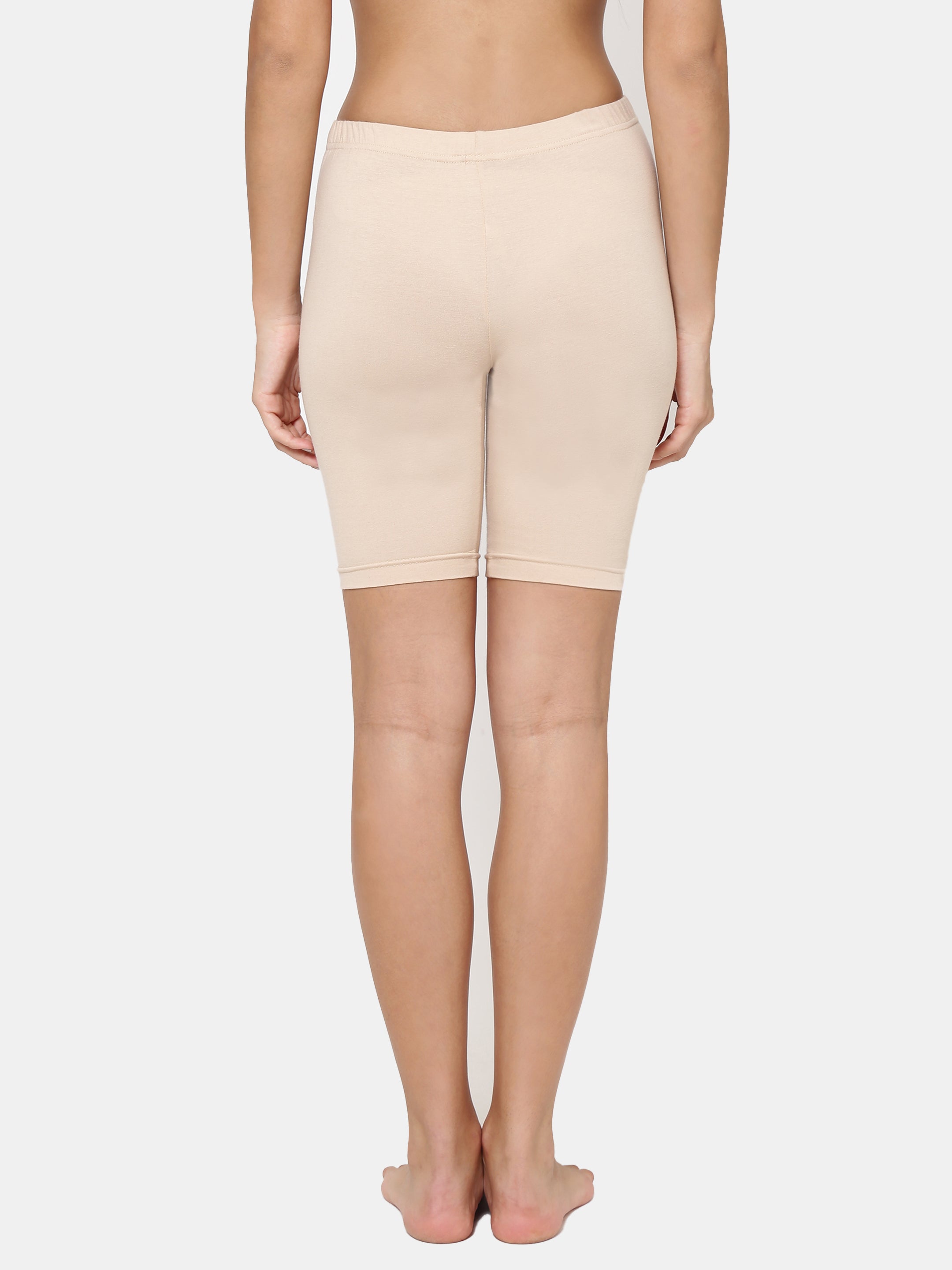 Women's Solid Cotton Beige Workout/Training Shorts | C-SHORT-SKN-1 | Leading Lady