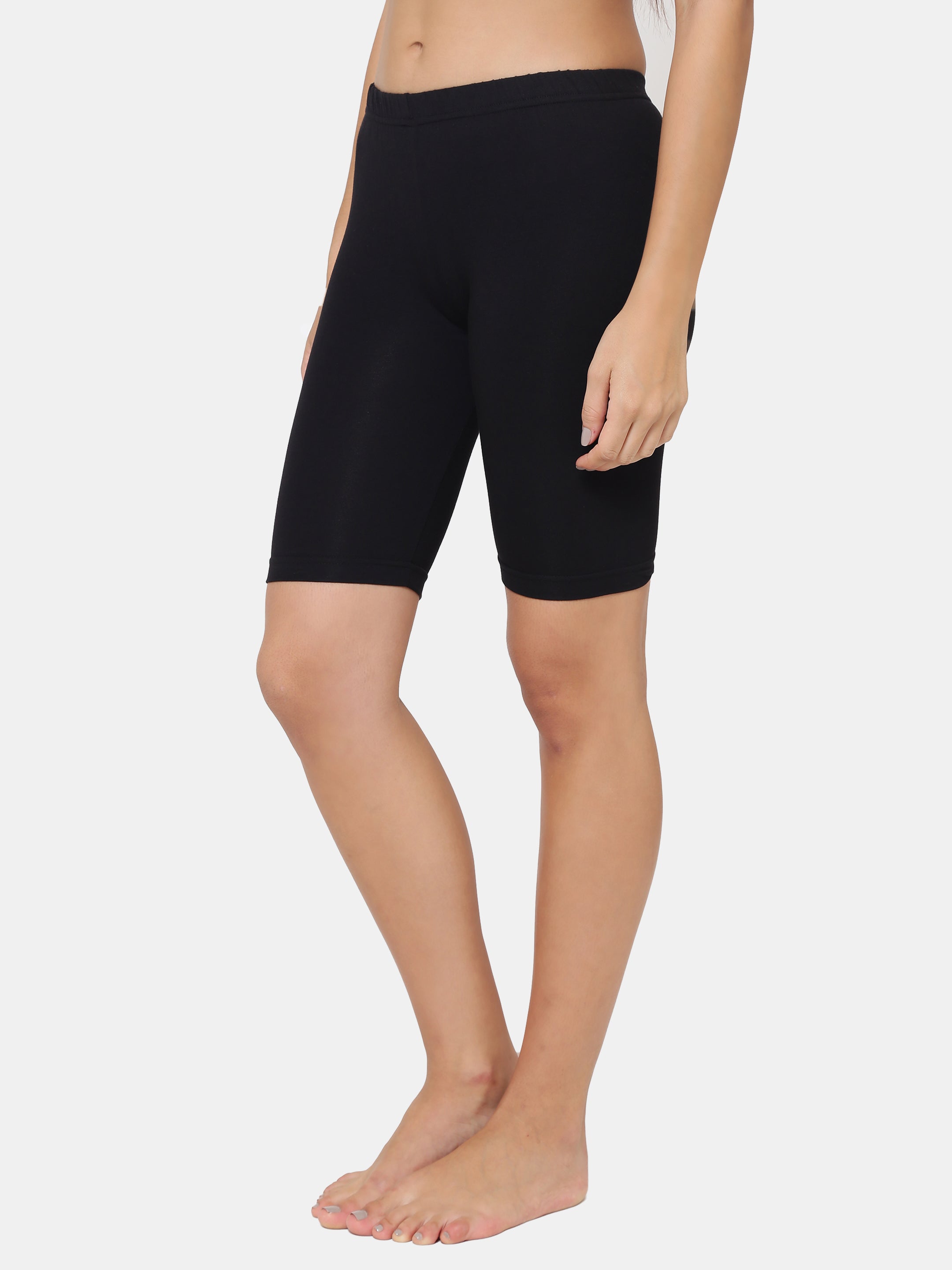 Women's Solid Cotton Black Workout/Training Shorts | C-SHORT-BLK-1 | Leading Lady