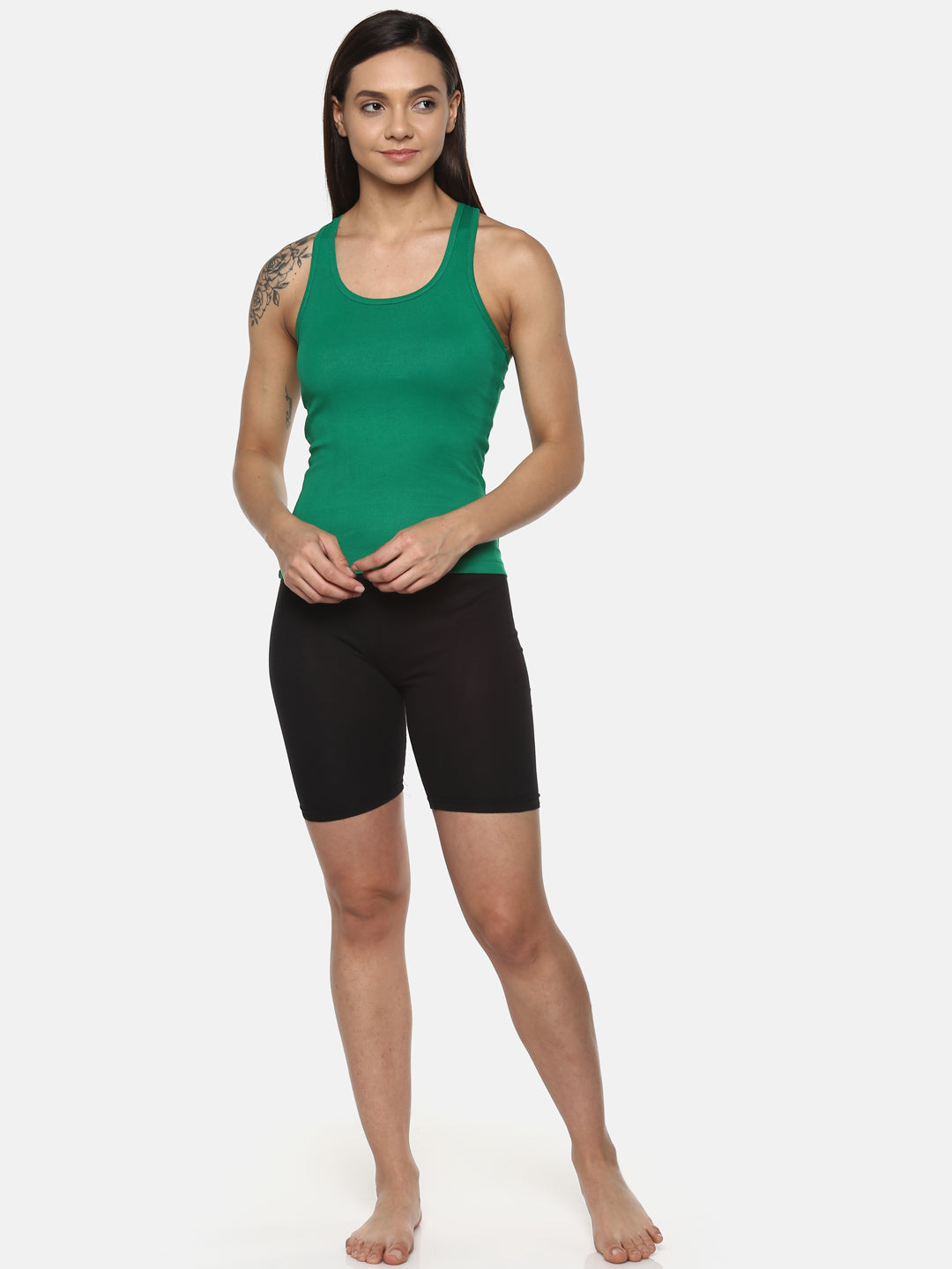 Women's Solid Pure Cotton Camisole with Racerback Style | SARA-GRN-1 | Leading Lady