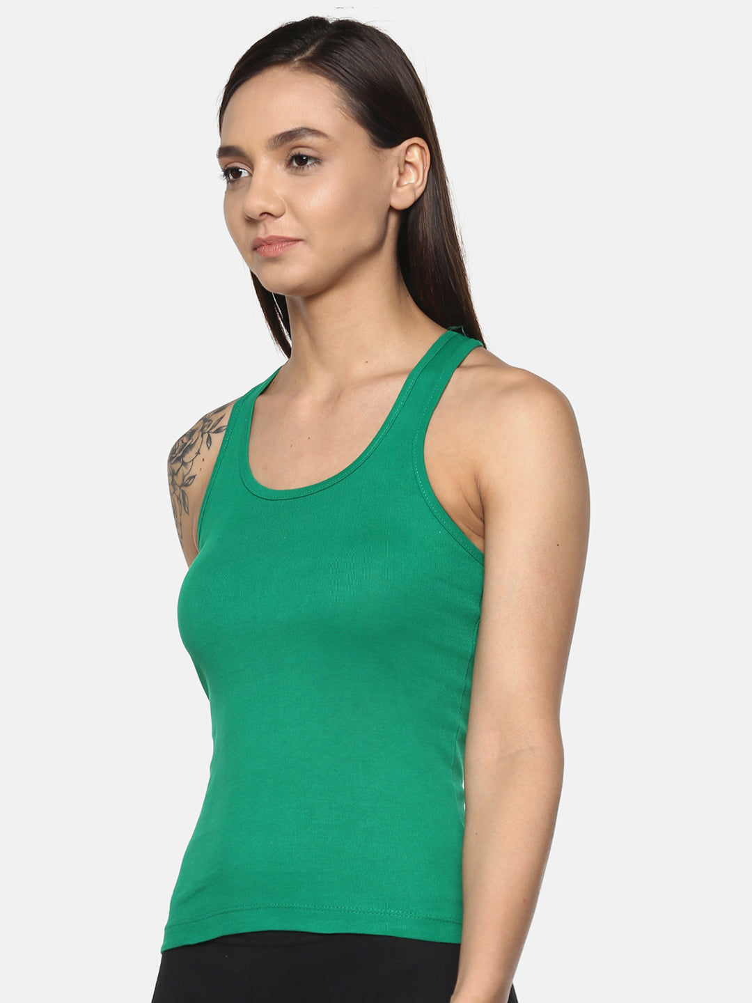 Women's Solid Pure Cotton Camisole with Racerback Style | SARA-GRN-1 | Leading Lady